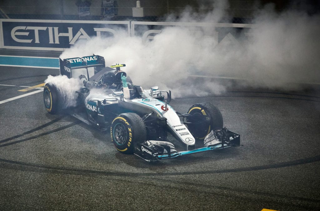 Doing celebratory donuts after winning the championship in Abu Dhabi.